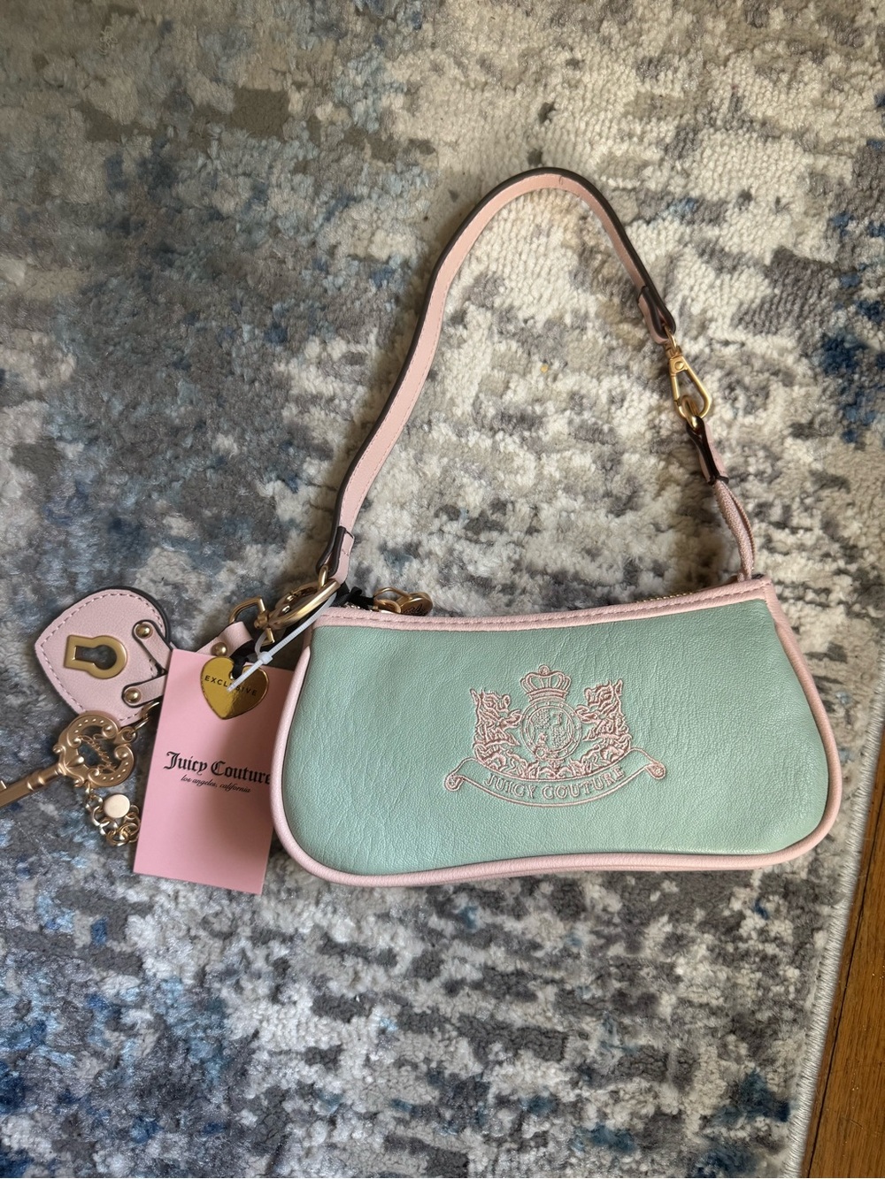 Juicy Couture Mint Green Mini Shoulder Bag with Pink Trim